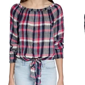 Sanctuary Claire Pinstripe Tie Front Cotton Top